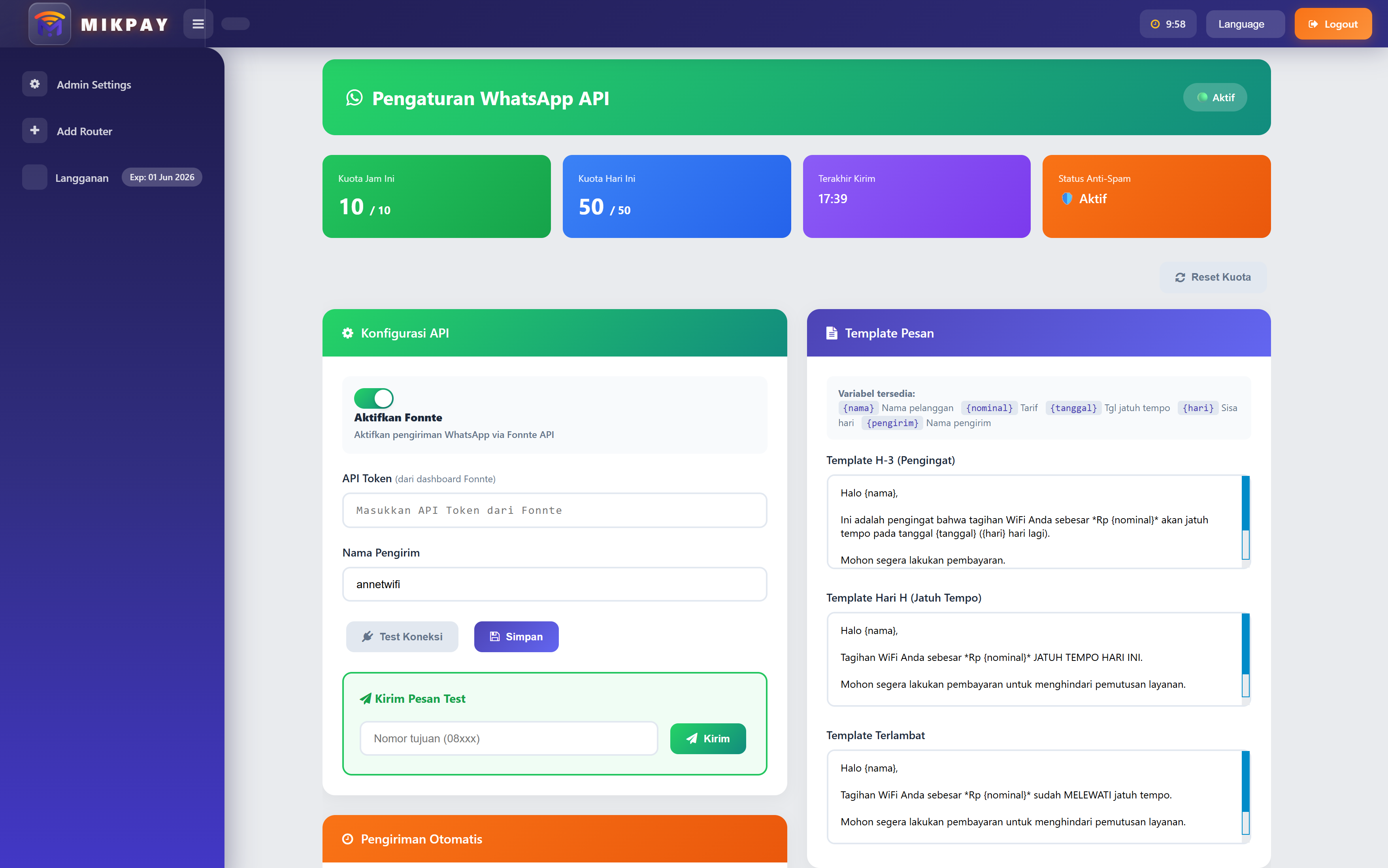 Payment & Billing System - Sistem tagihan dan pembayaran otomatis
